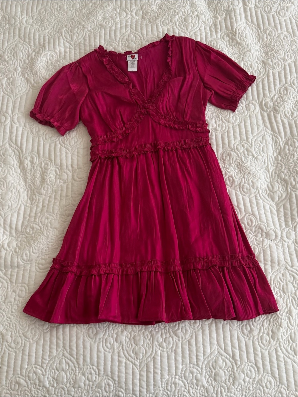 Heart & Heels Magenta Pink Ruffle V-Neck Mini Dress Size Large